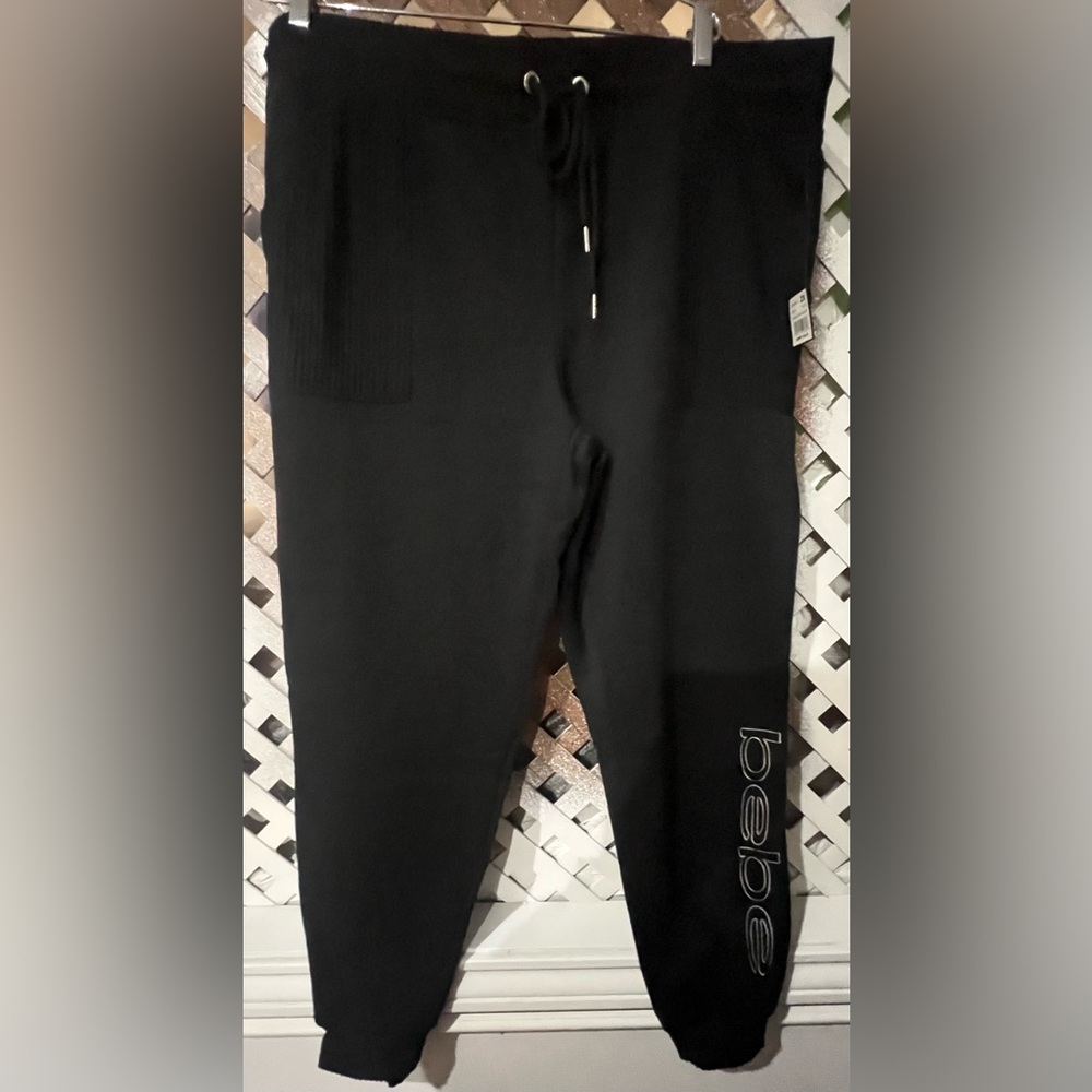 BNT Bebe Womens Joggers Ribbed pocket Black size 2XL